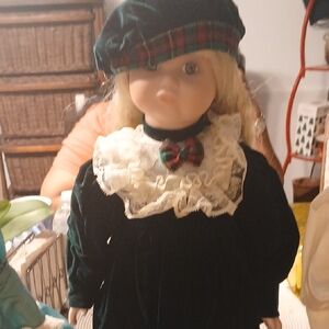 Marian Yu Designs Lot Of 2 Porcelian Dolls / Stands